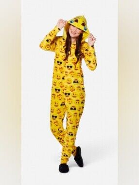 Yellow Emoji Hooded Pajama Onesie Unisex/Costume